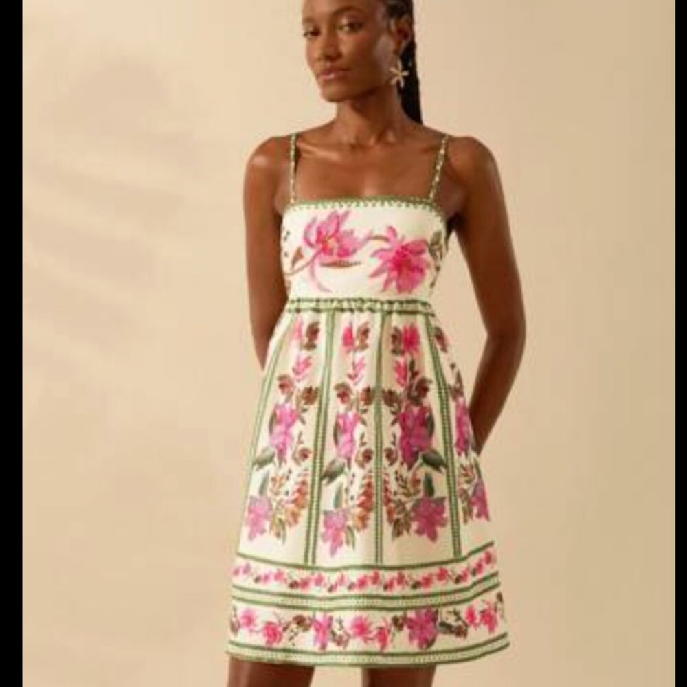 Women's White Multicolor Empire Waist Open-Back Spaghetti Strap Dress Size Small - Picture 5 of 5